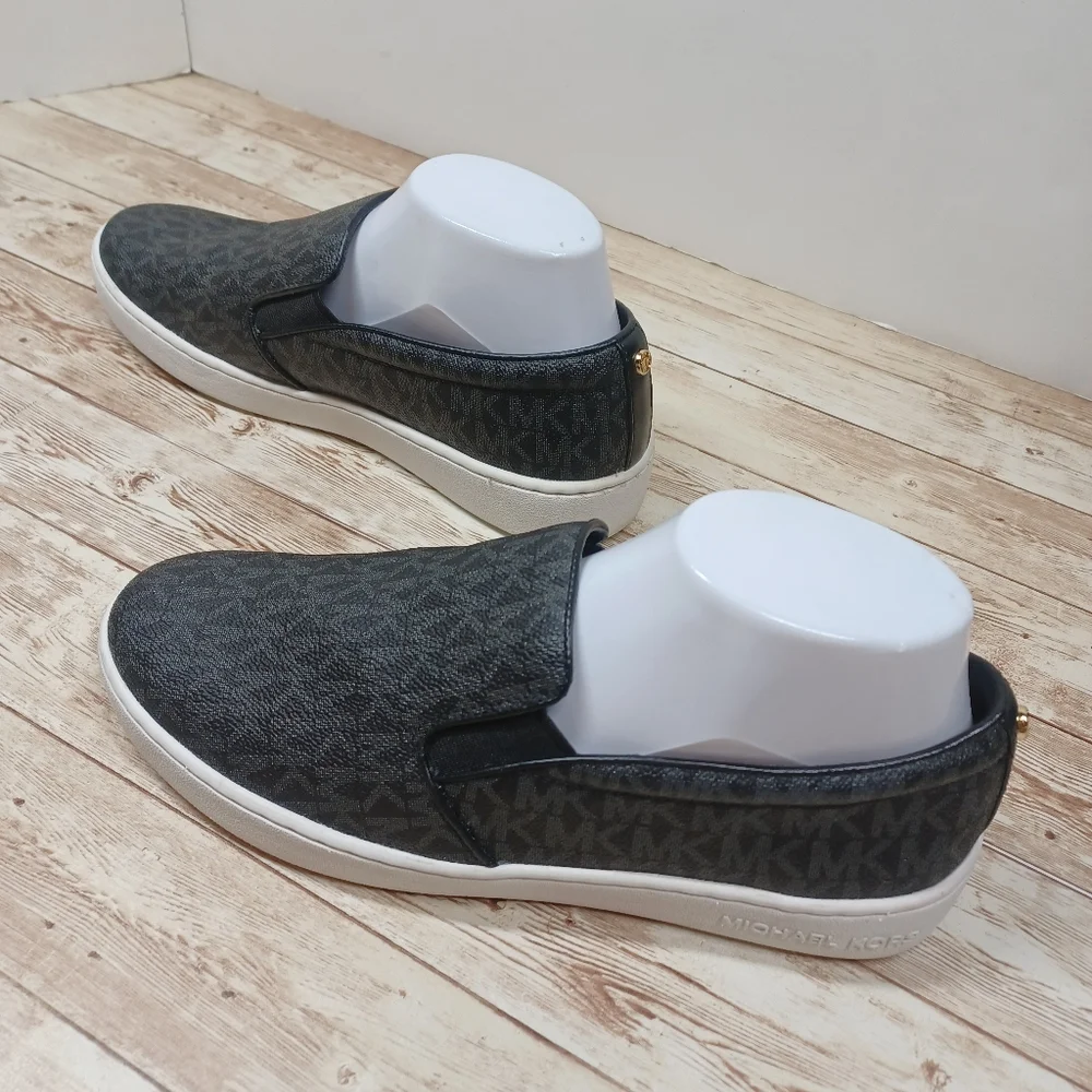 Michael Kors Slip On Laceless Sneakers Black White Gold Women's Size 8.5